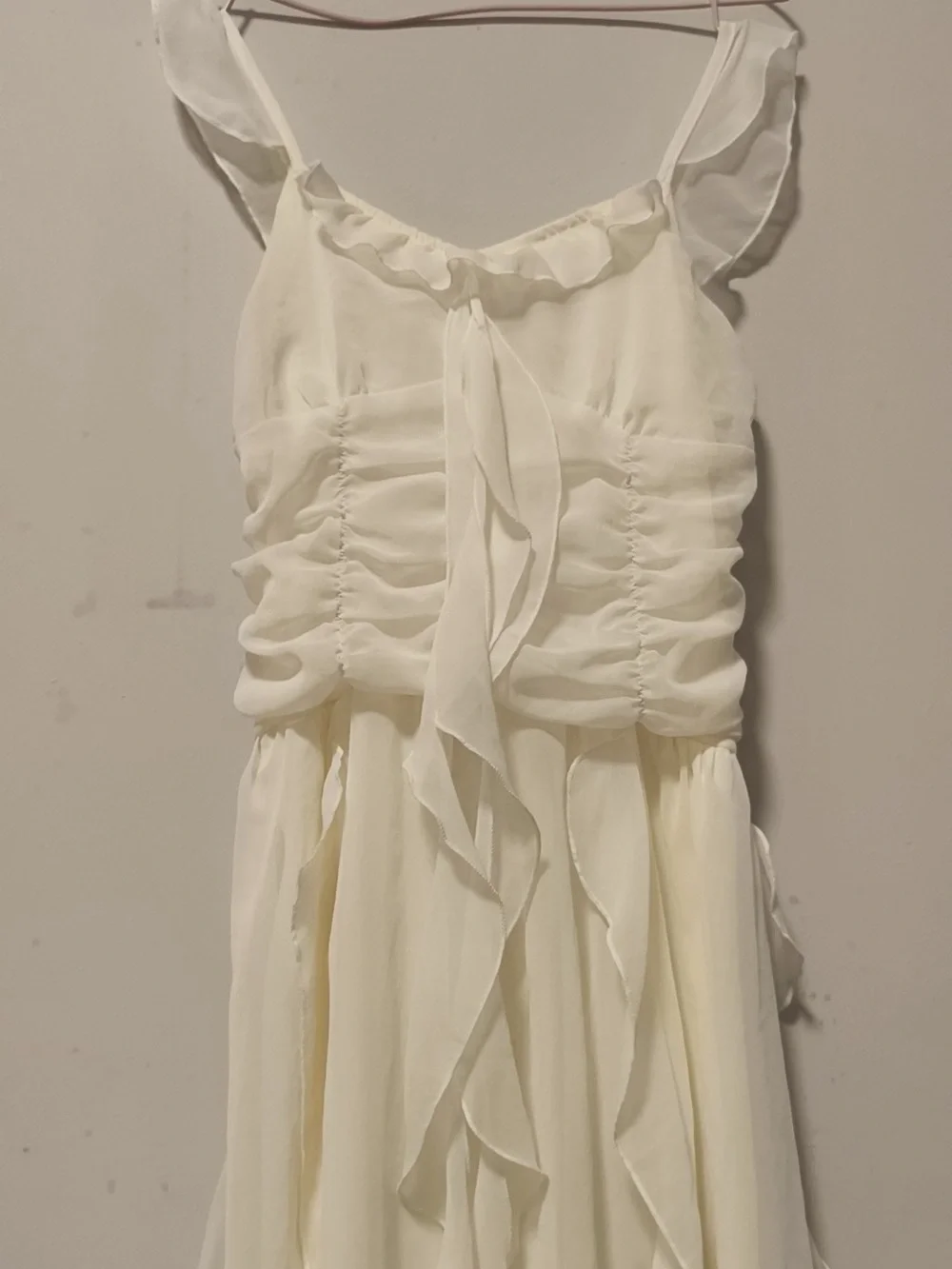 Romantic White Chiffon Ruffled Midi Dress